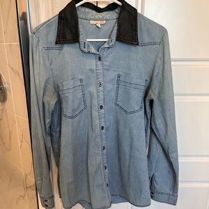 GB denim button down with leather collar